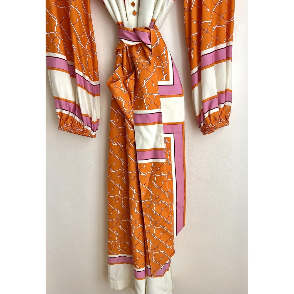 Sunset Lover $1299 Elbaz 100% Silk Buttoned Caftan Dress Scarfe Print US 12 - Picture 8 of 12